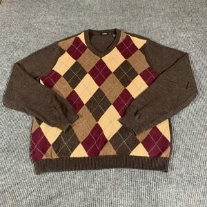 Van Heusen Sweater Mens Extra Large Brown Argyle‎ Diamond Cotton Golf Preppy Y2K